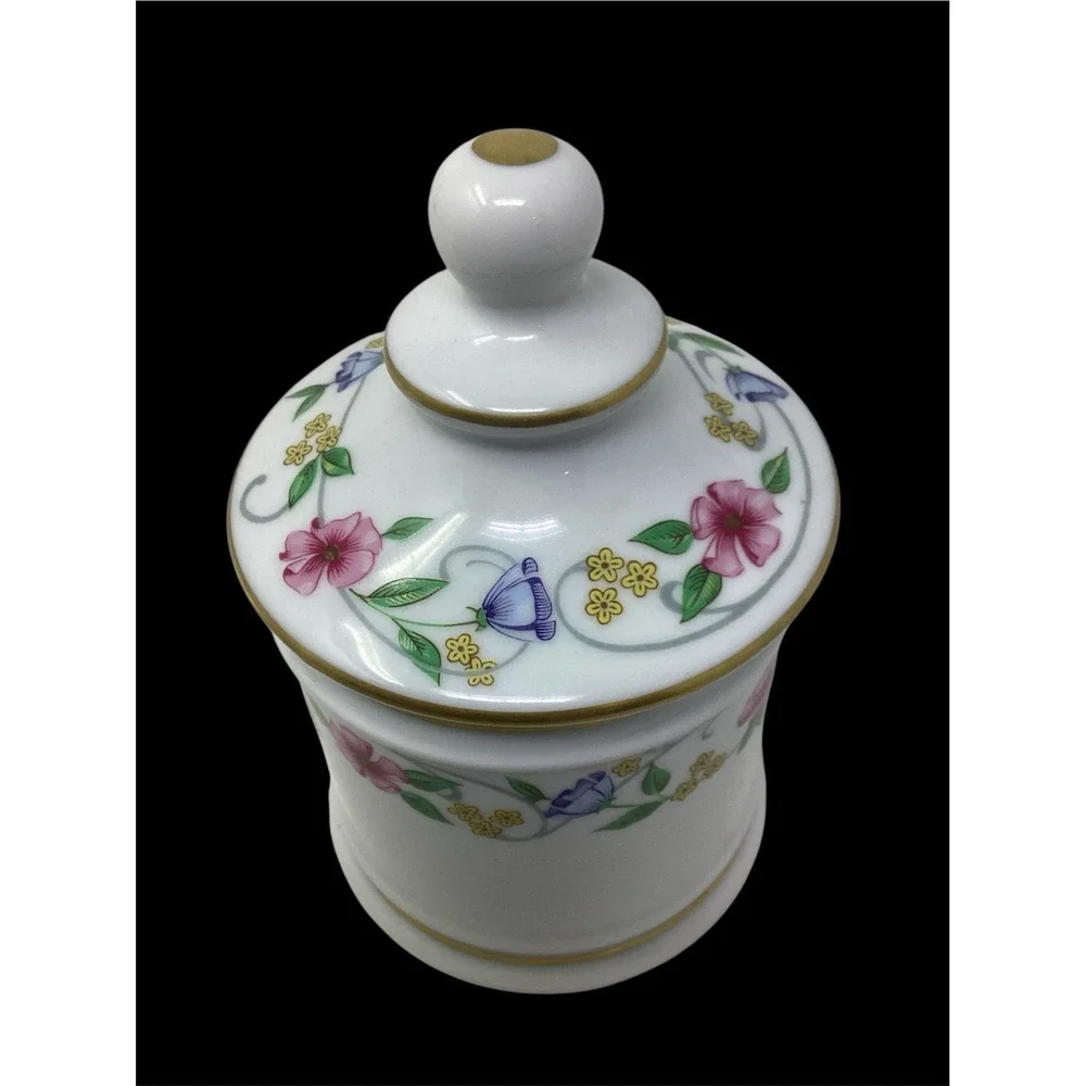 VTG Chamart Limoges France Porcelain Apothecary Jar w Lid Gold Trim Painted 7
